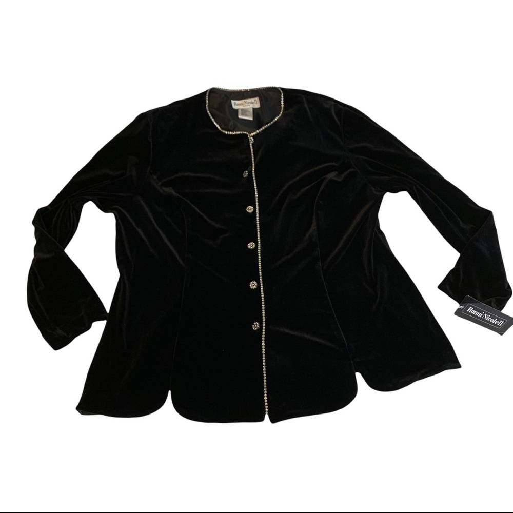 Velour Ronnie Nicole II Black Evening Jacket Top Holiday Party Formal VTG